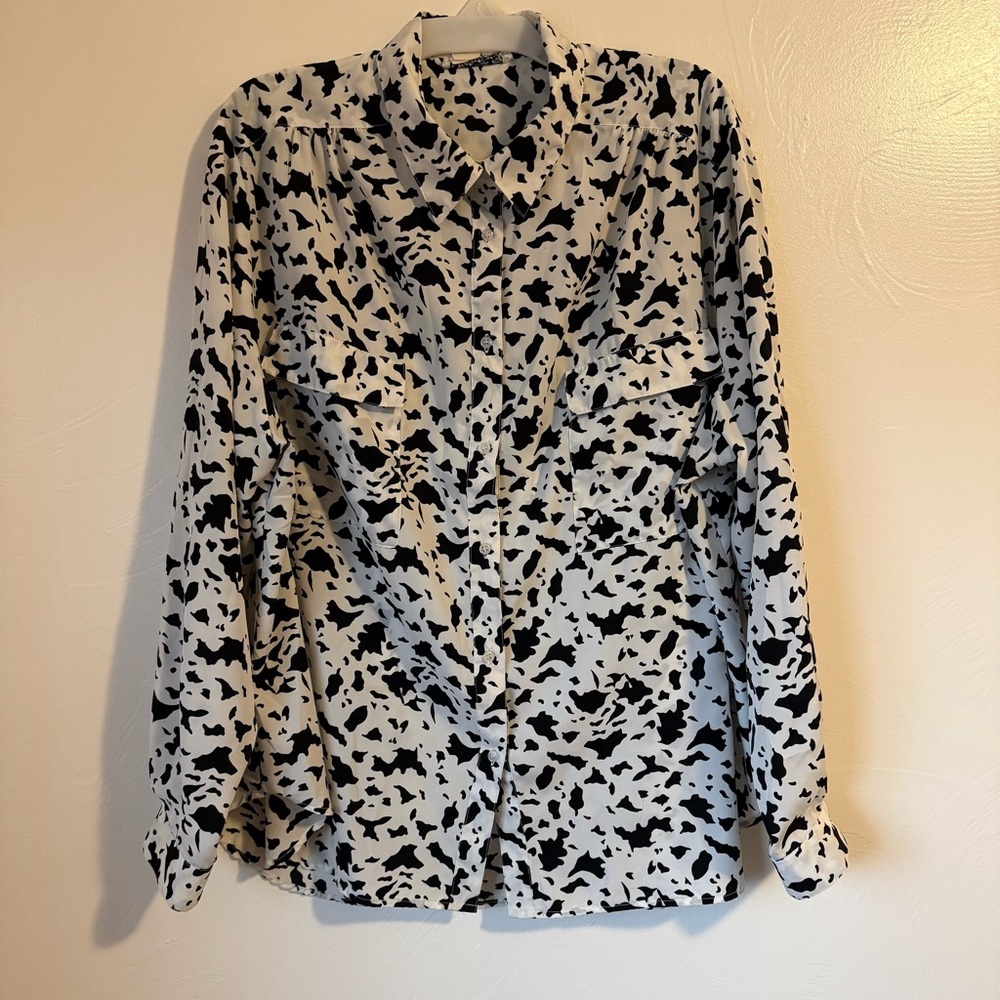 Notations Vintage Long Sleeve Blouse Black & White Dalmatian Print Size XL/44